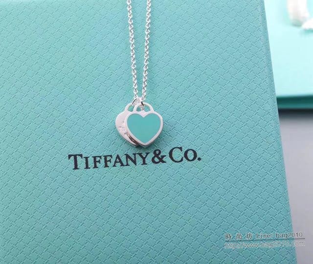 Tiffany飾品 蒂芙尼女士專櫃爆款雙心形琺瑯愛心吊墜項鏈 Tiffany純銀鎖骨鏈  zgt1743